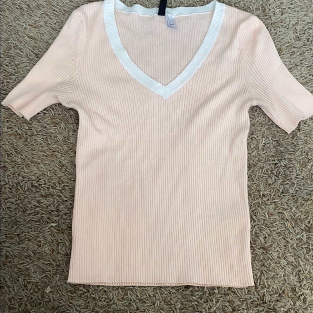 light pink fitted v-neck